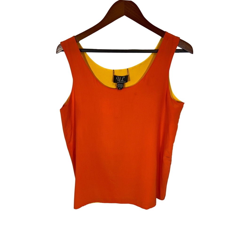 Womens Silk Tank Top Scoop Neck Orange Yellow Shell Size‎ 10